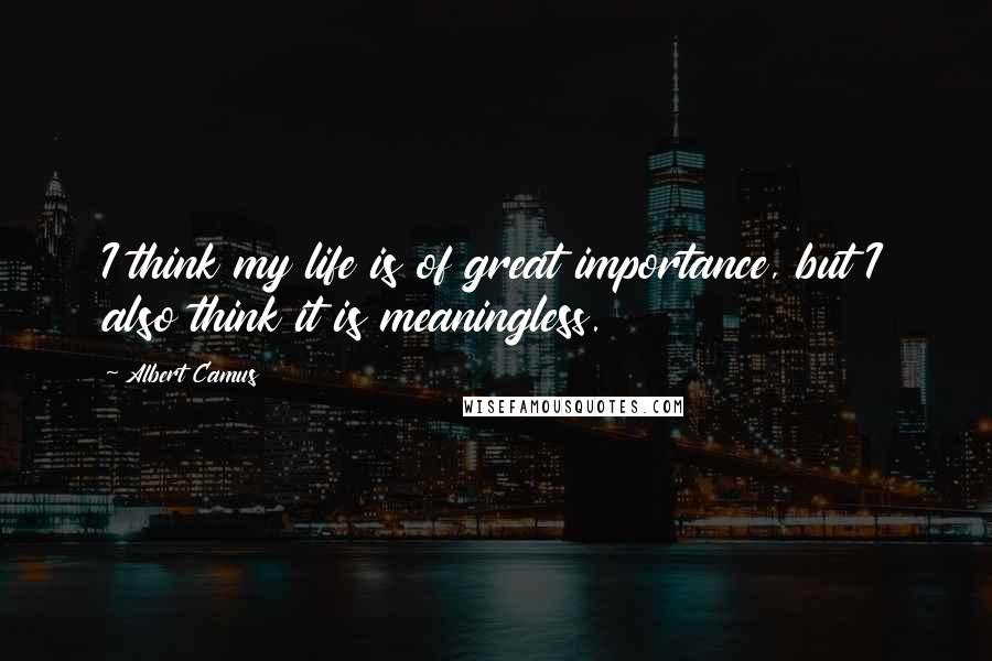 Albert Camus Quotes: I think my life is of great importance, but I also think it is meaningless.