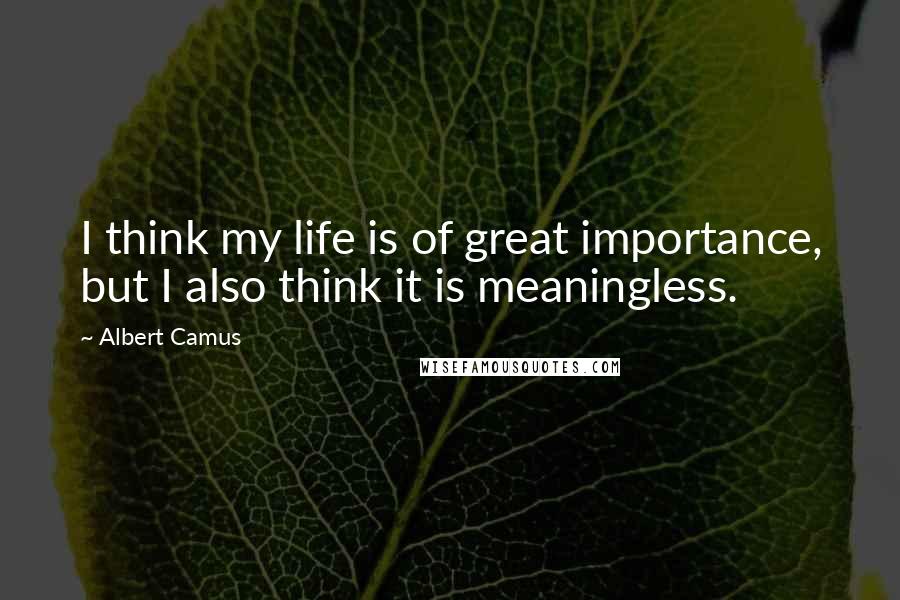 Albert Camus Quotes: I think my life is of great importance, but I also think it is meaningless.