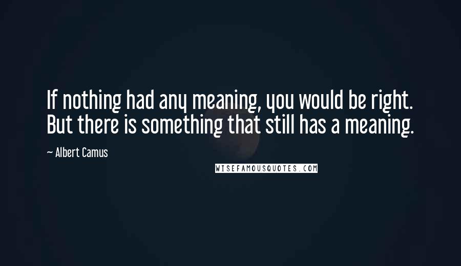 Albert Camus Quotes: If nothing had any meaning, you would be right. But there is something that still has a meaning.