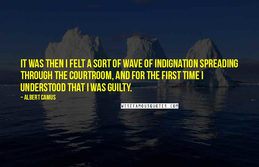 Albert Camus Quotes: It was then I felt a sort of wave of indignation spreading through the courtroom, and for the first time I understood that I was guilty.