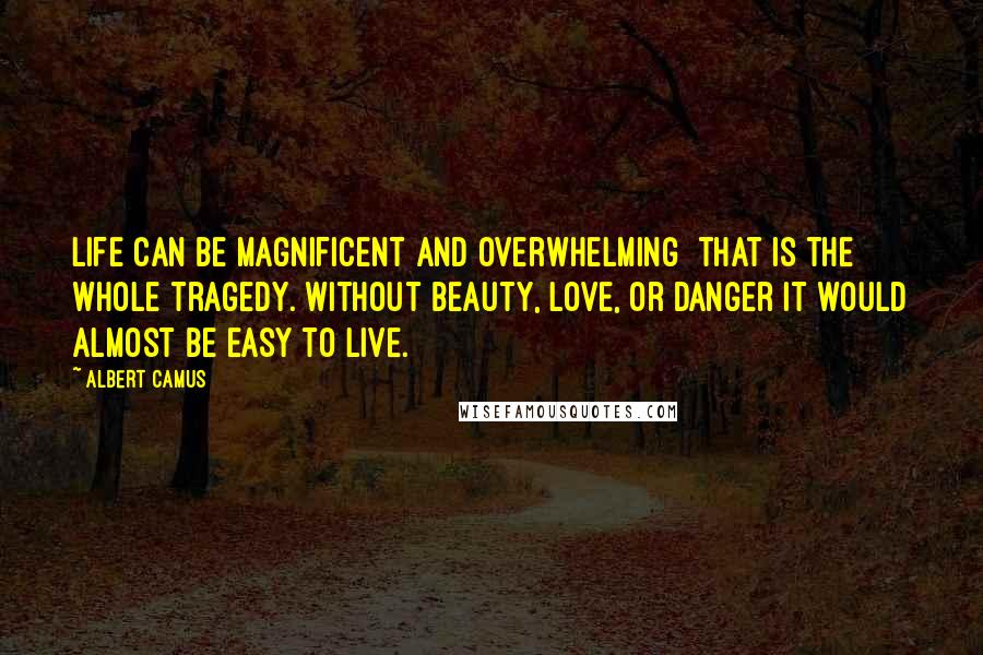 Albert Camus Quotes: Life can be magnificent and overwhelming  that is the whole tragedy. Without beauty, love, or danger it would almost be easy to live.