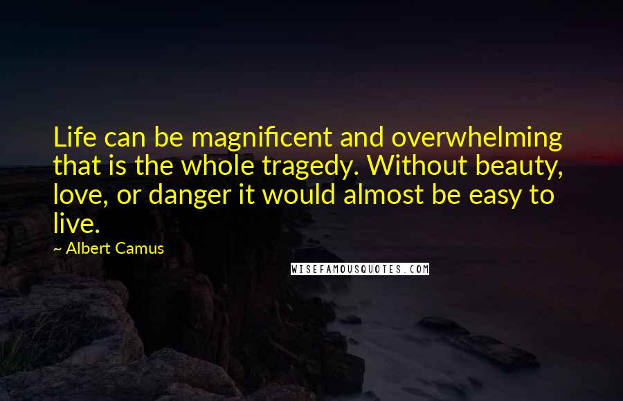 Albert Camus Quotes: Life can be magnificent and overwhelming  that is the whole tragedy. Without beauty, love, or danger it would almost be easy to live.