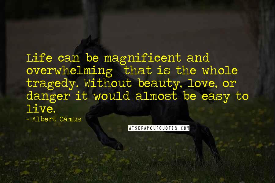 Albert Camus Quotes: Life can be magnificent and overwhelming  that is the whole tragedy. Without beauty, love, or danger it would almost be easy to live.