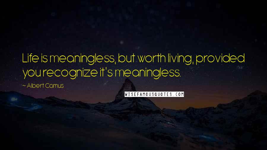 Albert Camus Quotes: Life is meaningless, but worth living, provided you recognize it's meaningless.