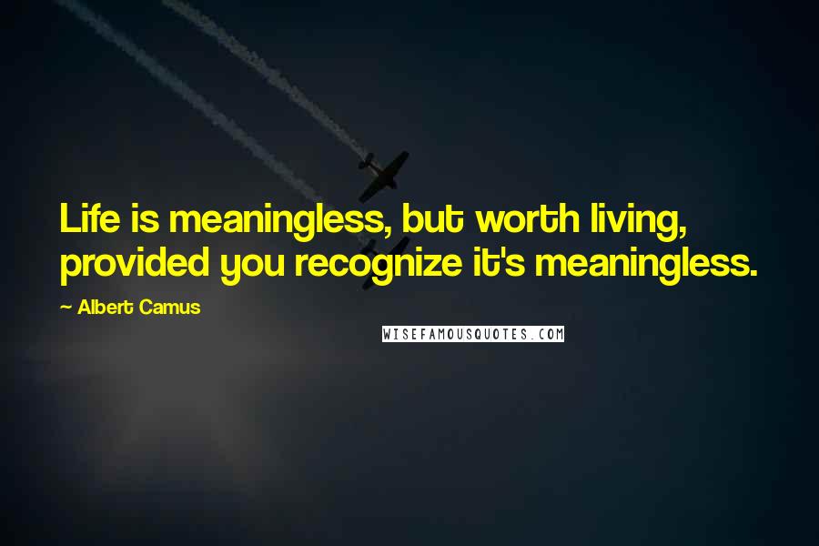 Albert Camus Quotes: Life is meaningless, but worth living, provided you recognize it's meaningless.