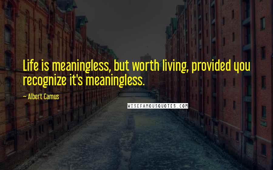 Albert Camus Quotes: Life is meaningless, but worth living, provided you recognize it's meaningless.