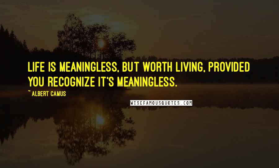 Albert Camus Quotes: Life is meaningless, but worth living, provided you recognize it's meaningless.