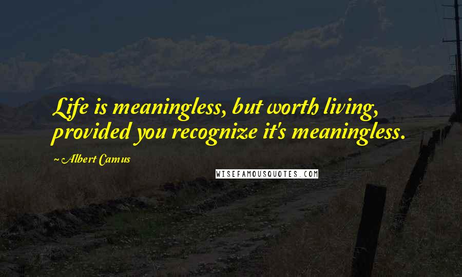 Albert Camus Quotes: Life is meaningless, but worth living, provided you recognize it's meaningless.