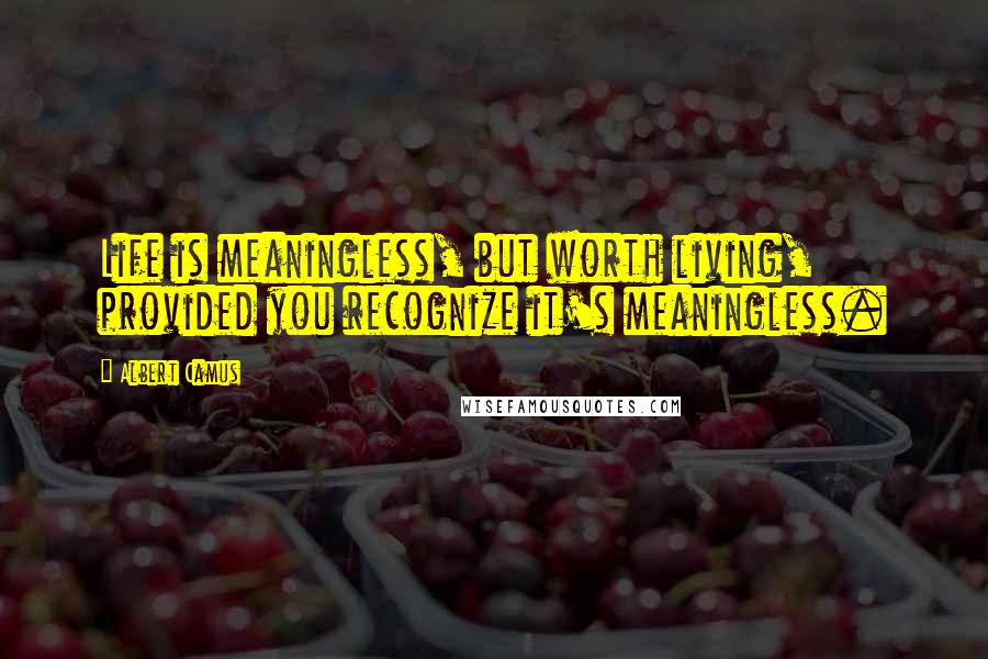 Albert Camus Quotes: Life is meaningless, but worth living, provided you recognize it's meaningless.