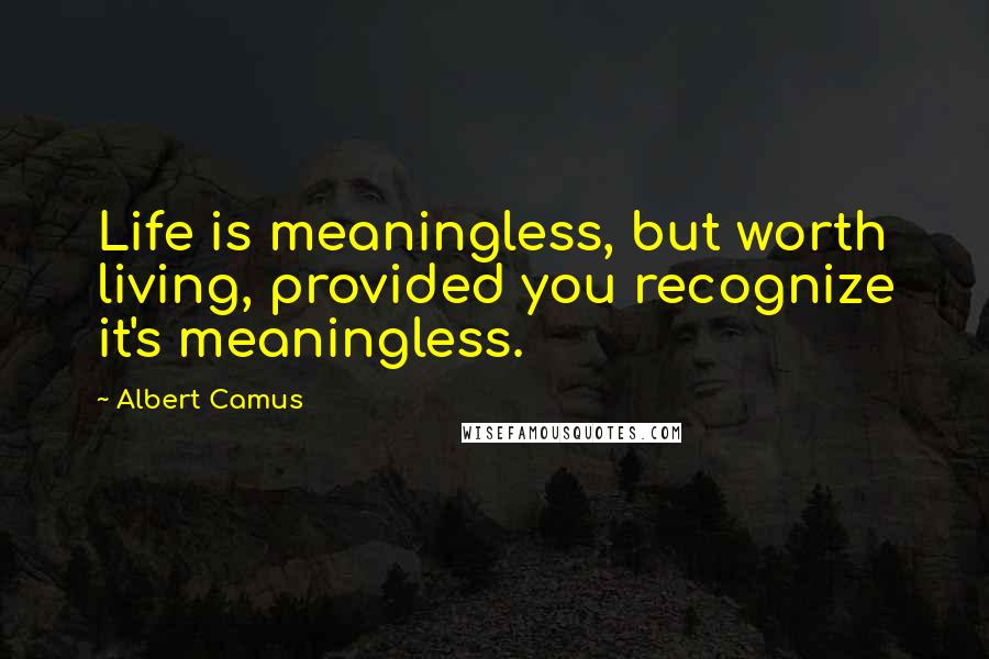 Albert Camus Quotes: Life is meaningless, but worth living, provided you recognize it's meaningless.