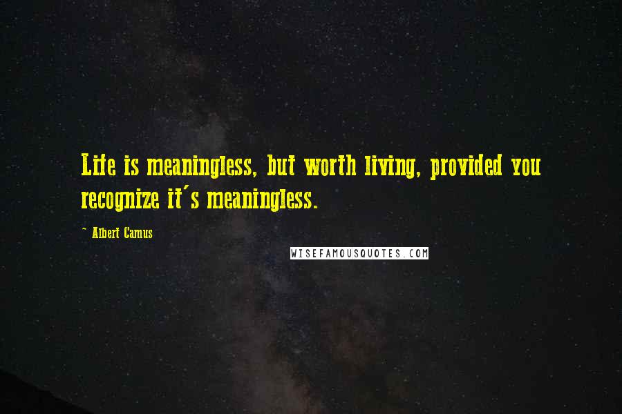 Albert Camus Quotes: Life is meaningless, but worth living, provided you recognize it's meaningless.