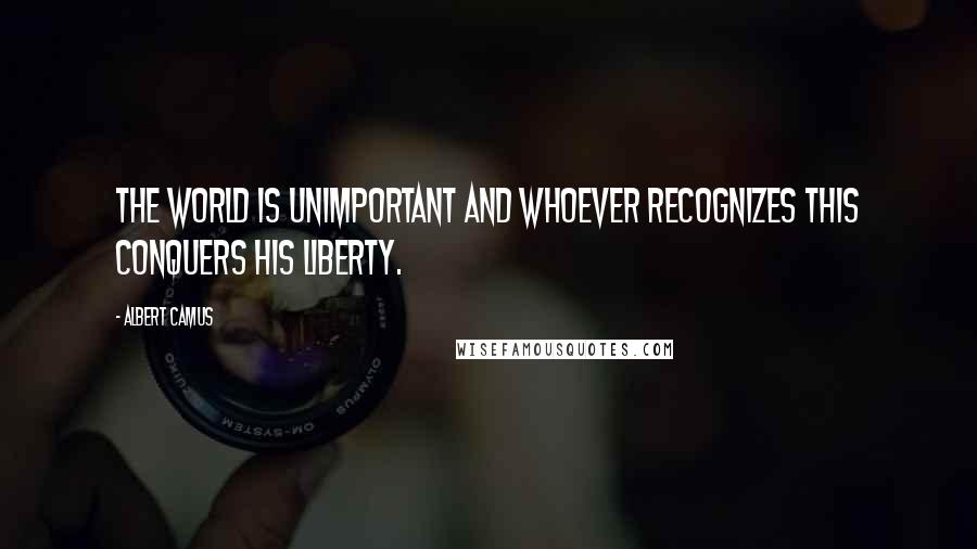 Albert Camus Quotes: The world is unimportant and whoever recognizes this conquers his liberty.