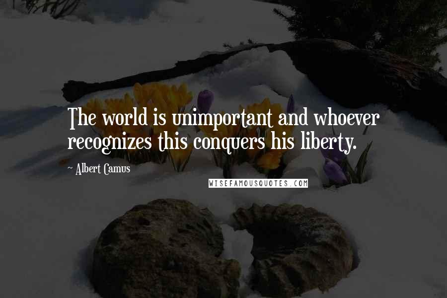 Albert Camus Quotes: The world is unimportant and whoever recognizes this conquers his liberty.