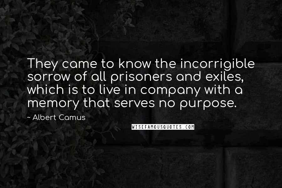 Albert Camus Quotes: They came to know the incorrigible sorrow of all prisoners and exiles, which is to live in company with a memory that serves no purpose.