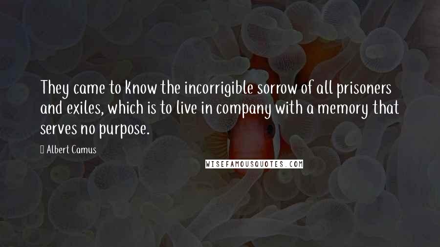 Albert Camus Quotes: They came to know the incorrigible sorrow of all prisoners and exiles, which is to live in company with a memory that serves no purpose.