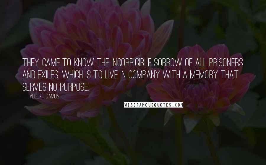 Albert Camus Quotes: They came to know the incorrigible sorrow of all prisoners and exiles, which is to live in company with a memory that serves no purpose.