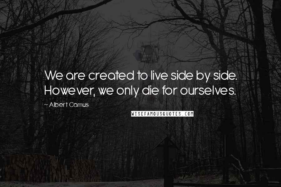 Albert Camus Quotes: We are created to live side by side. However, we only die for ourselves.
