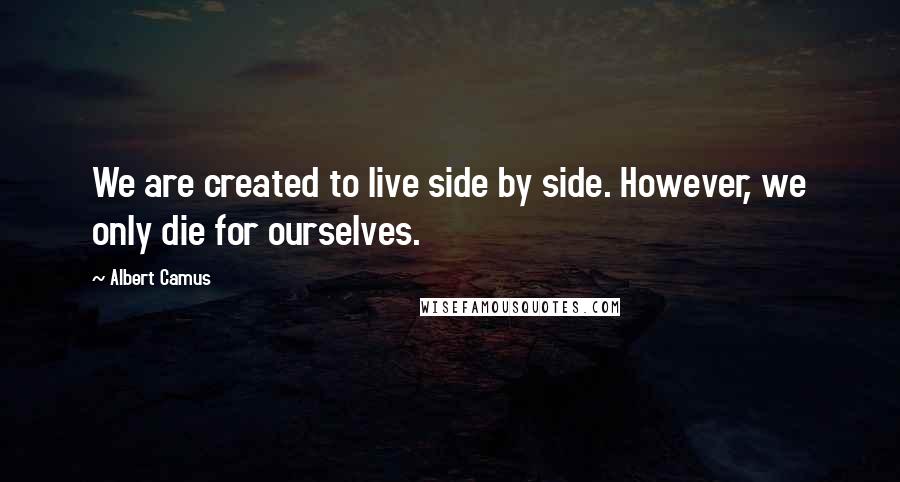 Albert Camus Quotes: We are created to live side by side. However, we only die for ourselves.