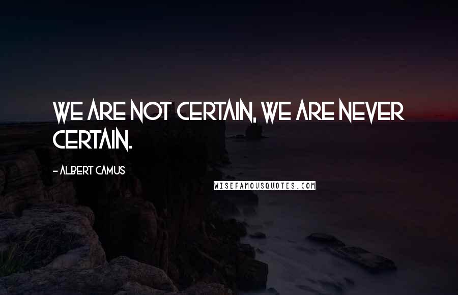 Albert Camus Quotes: We are not certain, we are never certain.