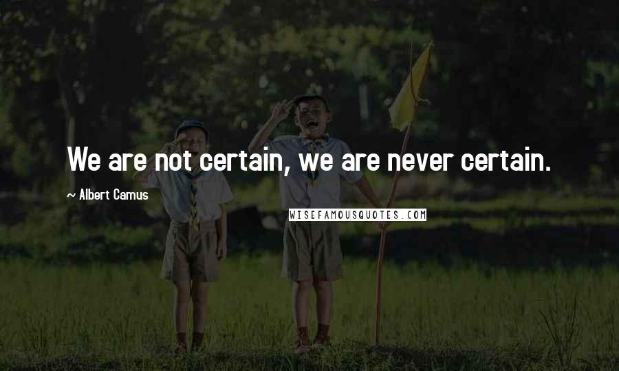 Albert Camus Quotes: We are not certain, we are never certain.