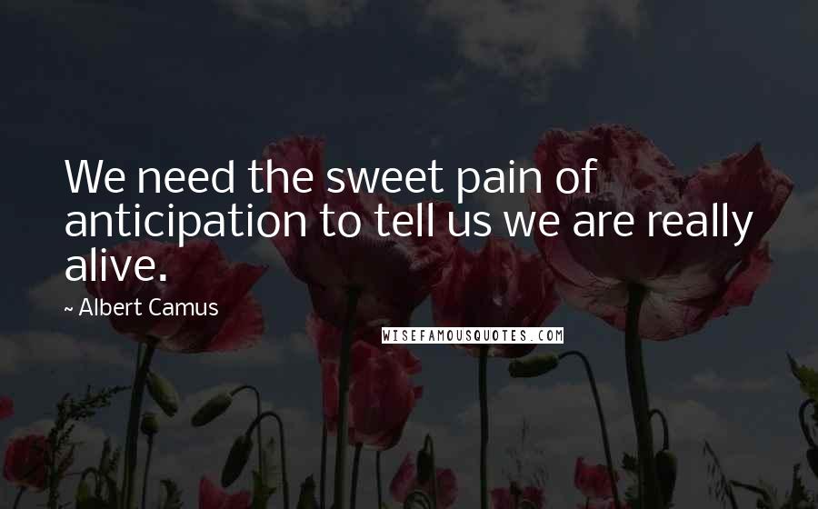 Albert Camus Quotes: We need the sweet pain of anticipation to tell us we are really alive.