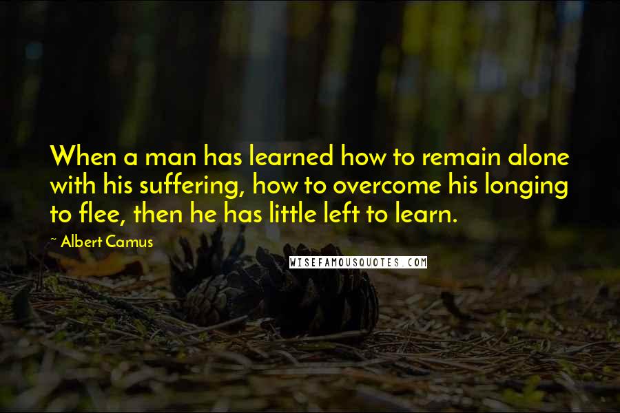 Albert Camus Quotes: When a man has learned how to remain alone with his suffering, how to overcome his longing to flee, then he has little left to learn.