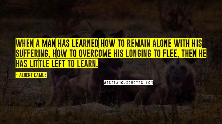 Albert Camus Quotes: When a man has learned how to remain alone with his suffering, how to overcome his longing to flee, then he has little left to learn.