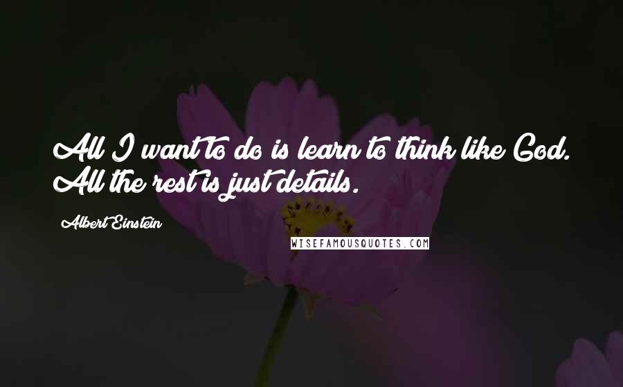 Albert Einstein Quotes: All I want to do is learn to think like God. All the rest is just details.