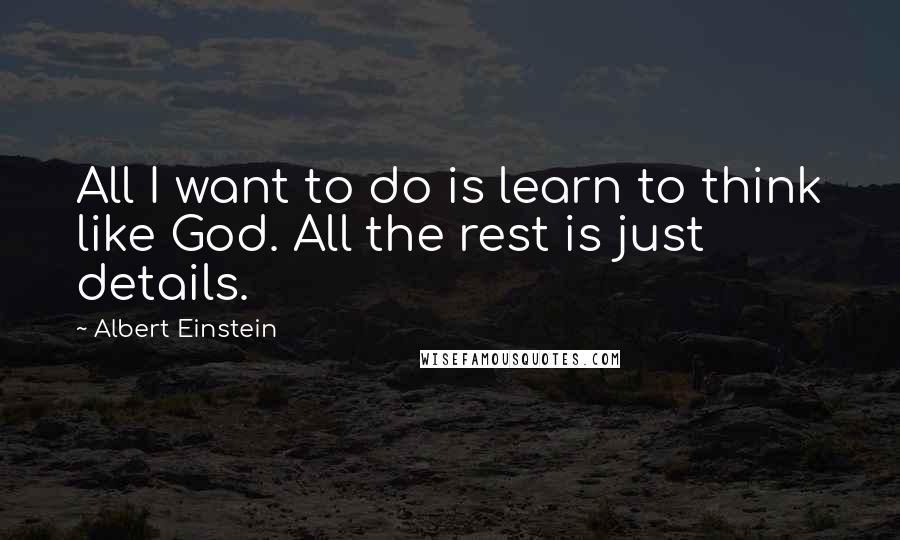 Albert Einstein Quotes: All I want to do is learn to think like God. All the rest is just details.