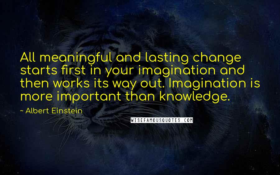 Albert Einstein Quotes: All meaningful and lasting change starts first in your imagination and then works its way out. Imagination is more important than knowledge.