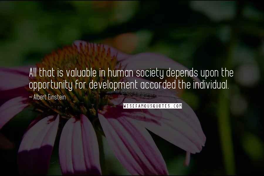 Albert Einstein Quotes: All that is valuable in human society depends upon the opportunity for development accorded the individual.