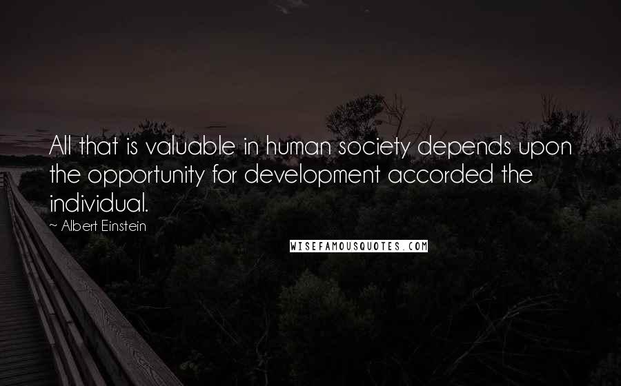 Albert Einstein Quotes: All that is valuable in human society depends upon the opportunity for development accorded the individual.