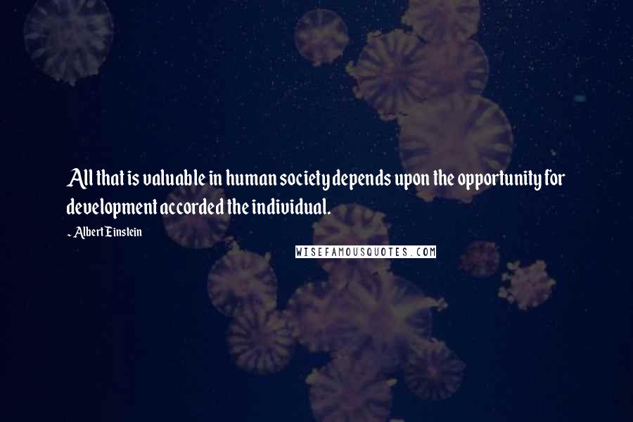 Albert Einstein Quotes: All that is valuable in human society depends upon the opportunity for development accorded the individual.