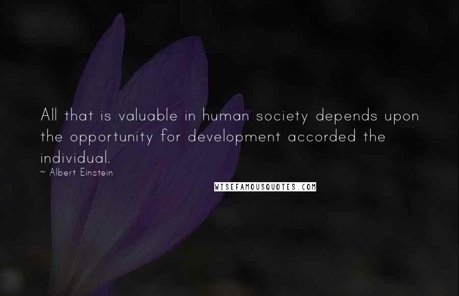 Albert Einstein Quotes: All that is valuable in human society depends upon the opportunity for development accorded the individual.