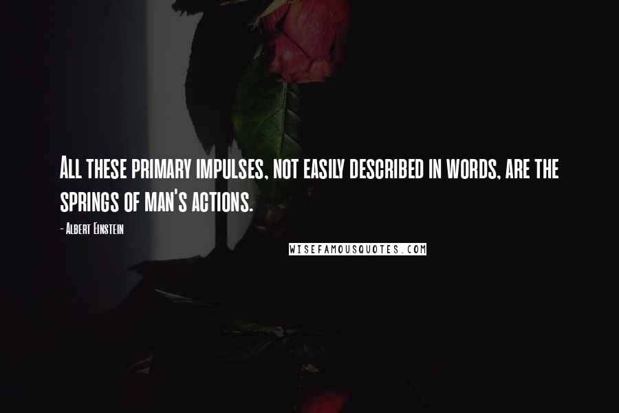 Albert Einstein Quotes: All these primary impulses, not easily described in words, are the springs of man's actions.