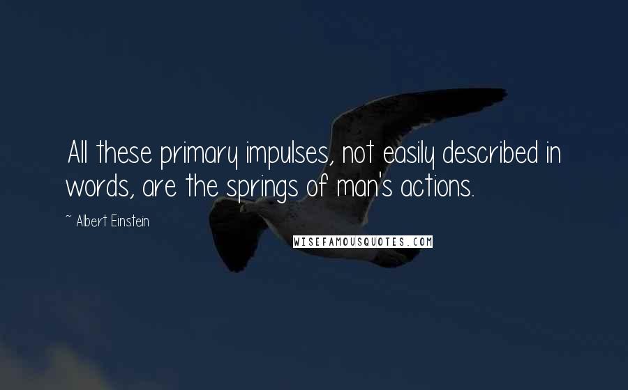Albert Einstein Quotes: All these primary impulses, not easily described in words, are the springs of man's actions.