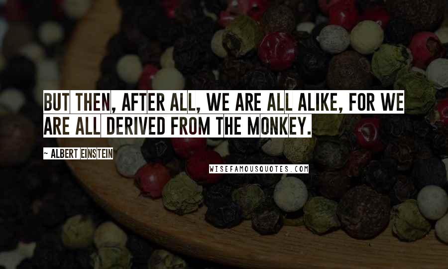 Albert Einstein Quotes: But then, after all, we are all alike, for we are all derived from the monkey.