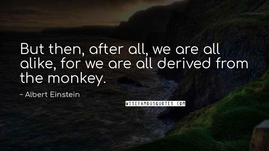 Albert Einstein Quotes: But then, after all, we are all alike, for we are all derived from the monkey.