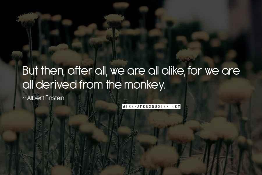 Albert Einstein Quotes: But then, after all, we are all alike, for we are all derived from the monkey.