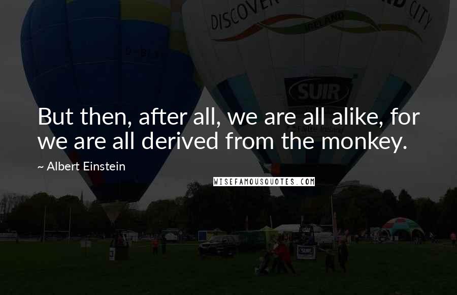 Albert Einstein Quotes: But then, after all, we are all alike, for we are all derived from the monkey.