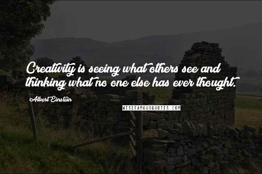 Albert Einstein Quotes: Creativity is seeing what others see and thinking what no one else has ever thought.