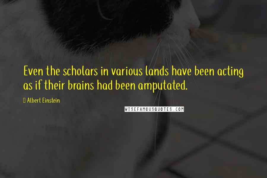 Albert Einstein Quotes: Even the scholars in various lands have been acting as if their brains had been amputated.