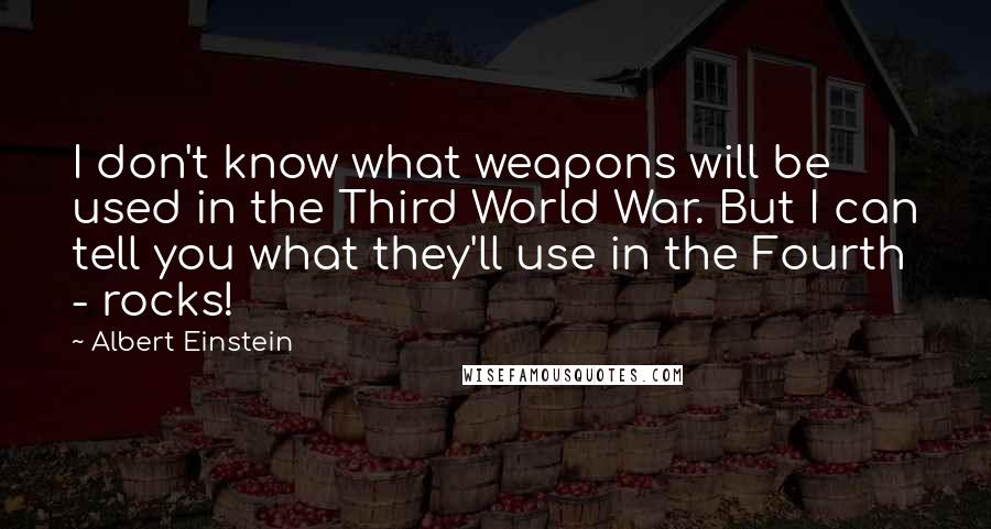 Albert Einstein Quotes: I don't know what weapons will be used in the Third World War. But I can tell you what they'll use in the Fourth - rocks!