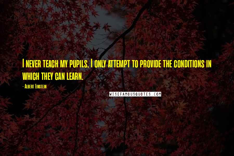 Albert Einstein Quotes: I never teach my pupils, I only attempt to provide the conditions in which they can learn.
