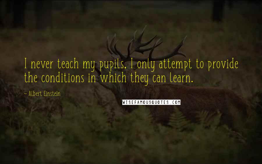 Albert Einstein Quotes: I never teach my pupils, I only attempt to provide the conditions in which they can learn.