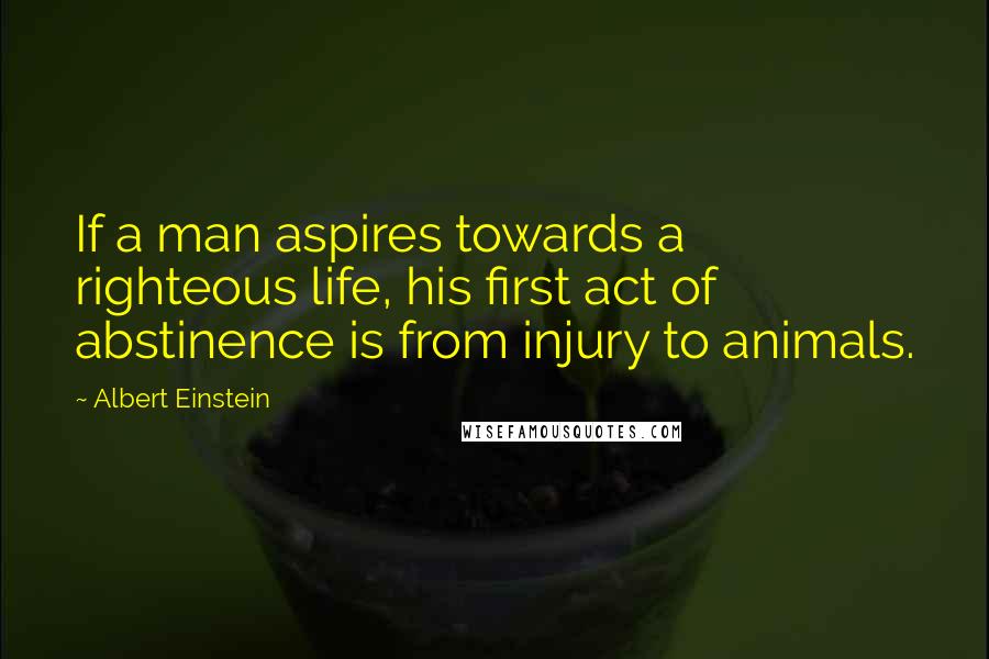 Albert Einstein Quotes: If a man aspires towards a righteous life, his first act of abstinence is from injury to animals.