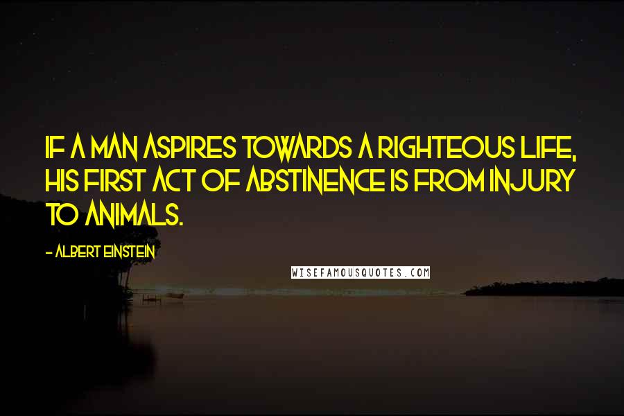 Albert Einstein Quotes: If a man aspires towards a righteous life, his first act of abstinence is from injury to animals.