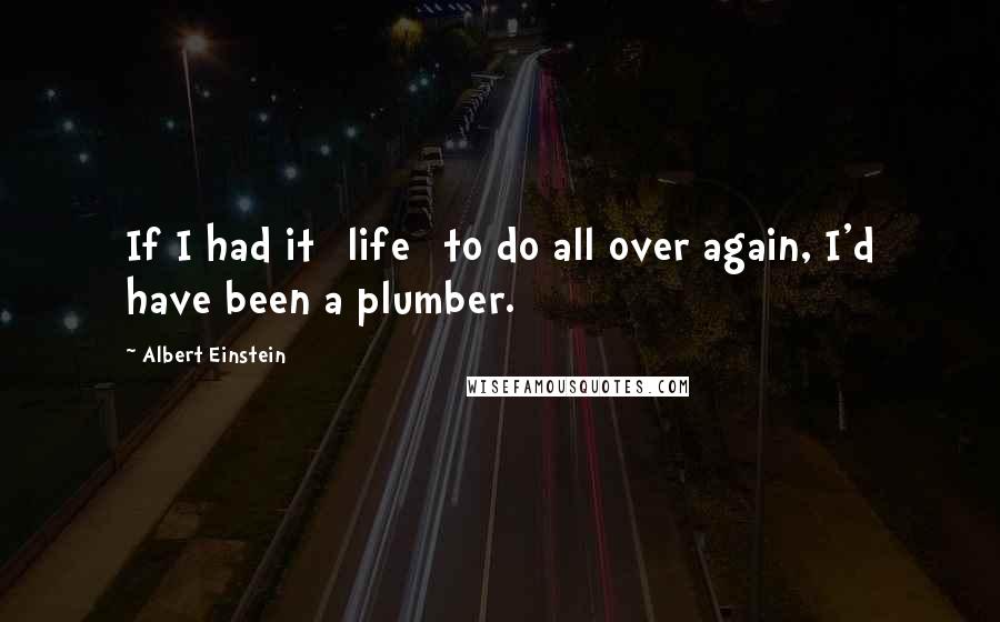 Albert Einstein Quotes: If I had it [life] to do all over again, I'd have been a plumber.