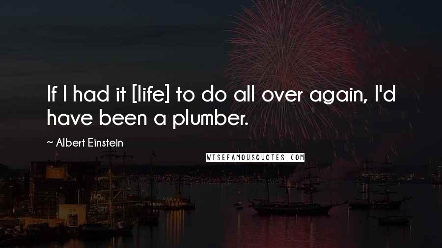 Albert Einstein Quotes: If I had it [life] to do all over again, I'd have been a plumber.