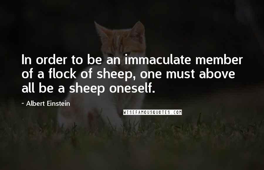 Albert Einstein Quotes: In order to be an immaculate member of a flock of sheep, one must above all be a sheep oneself.